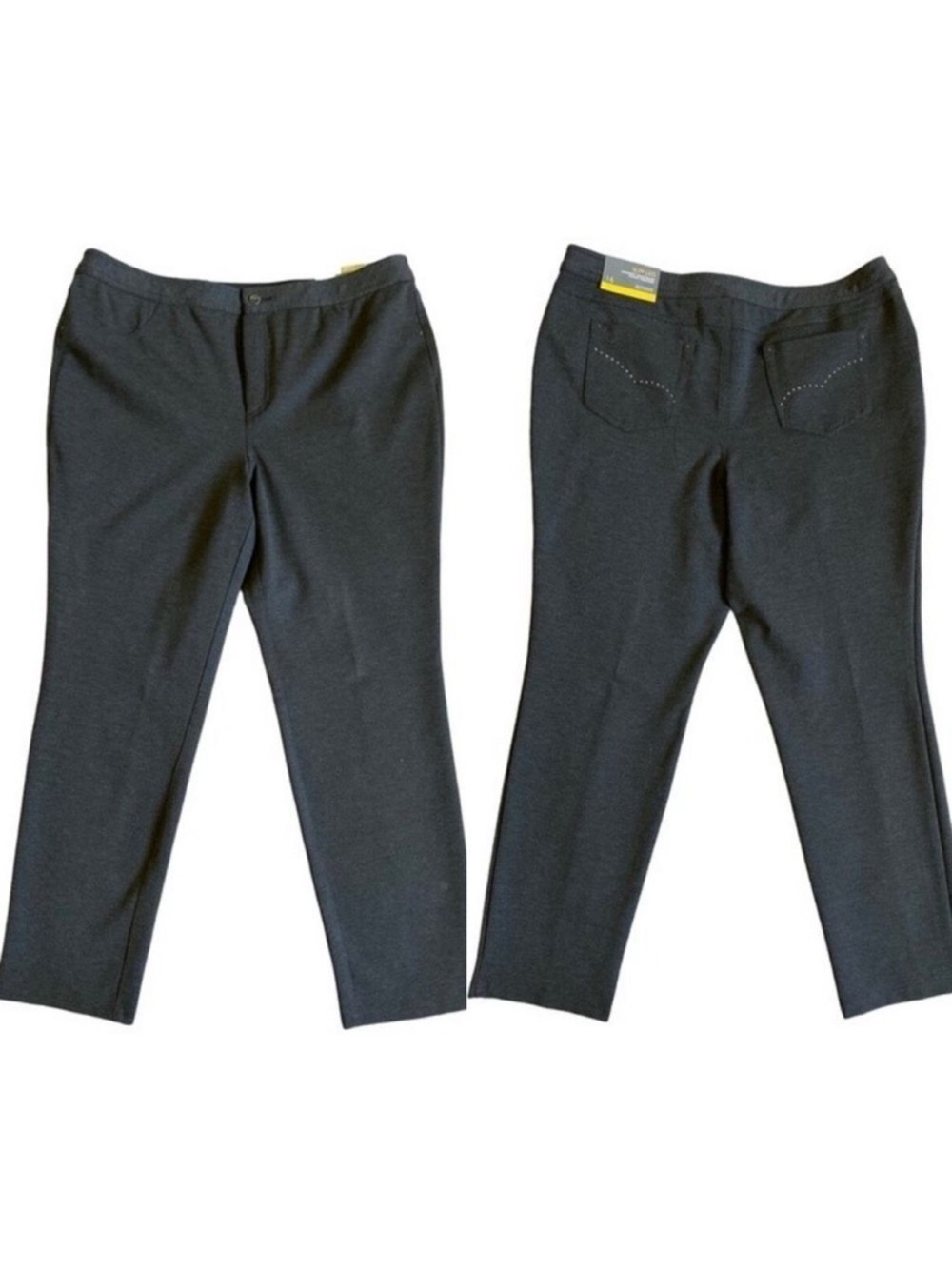 NWT JM Collection Slim Leg Tummy Control Pants Women's Size 16 Dark Grey Trouser